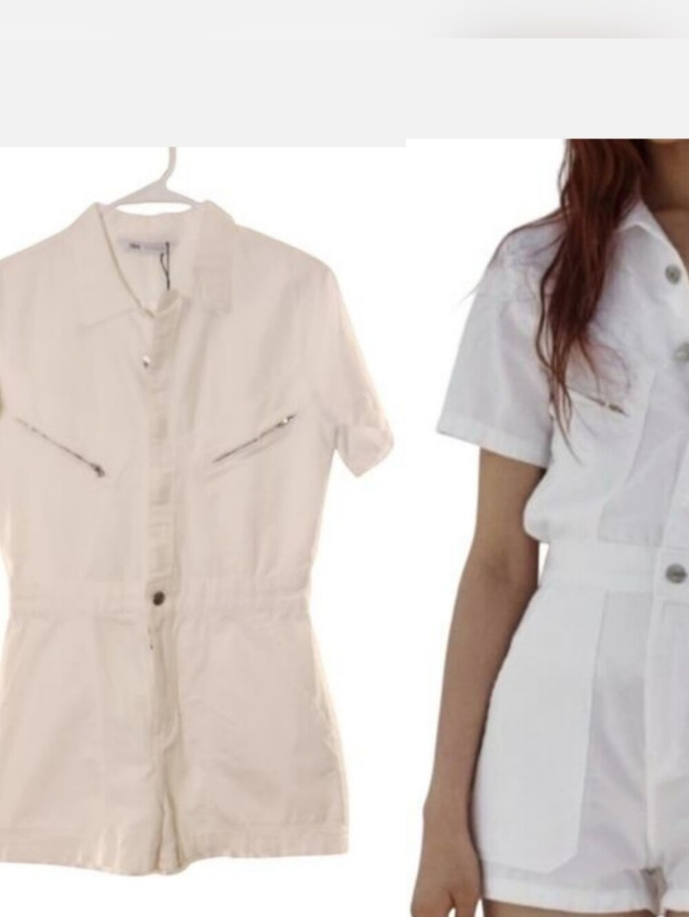 ZARA NWT Front Button Short-Sleeve Denim Romper, Size Small